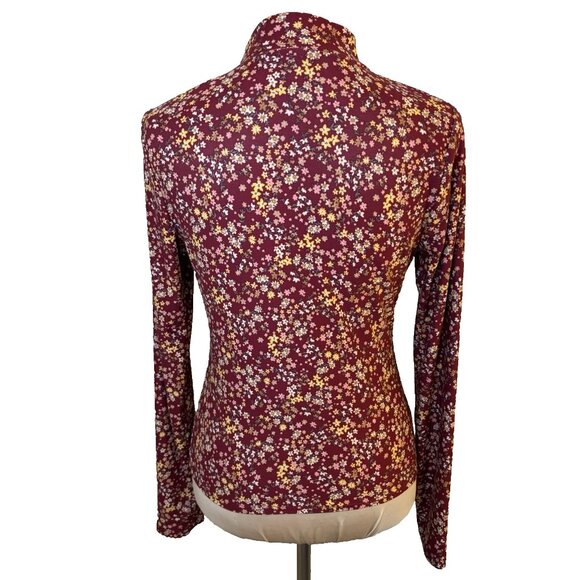 NWT Lulu's Women's Floral Long Sleeve Mock Neck Top Burgundy Size Large #239 - Picture 3 of 10